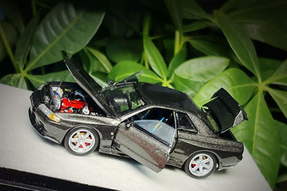 PGM 1:64 Nissan Skyline GT-R R32 Metallic Grey Openable Doors Front Hood Rear Bonnet (Normal Rectangle Box Edition)