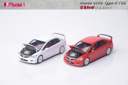 Model One 1:64 Honda Civic Type-R FD2 White Openable Front Hood Detailed Engine Limited 999 Pieces Honda Official Licensed