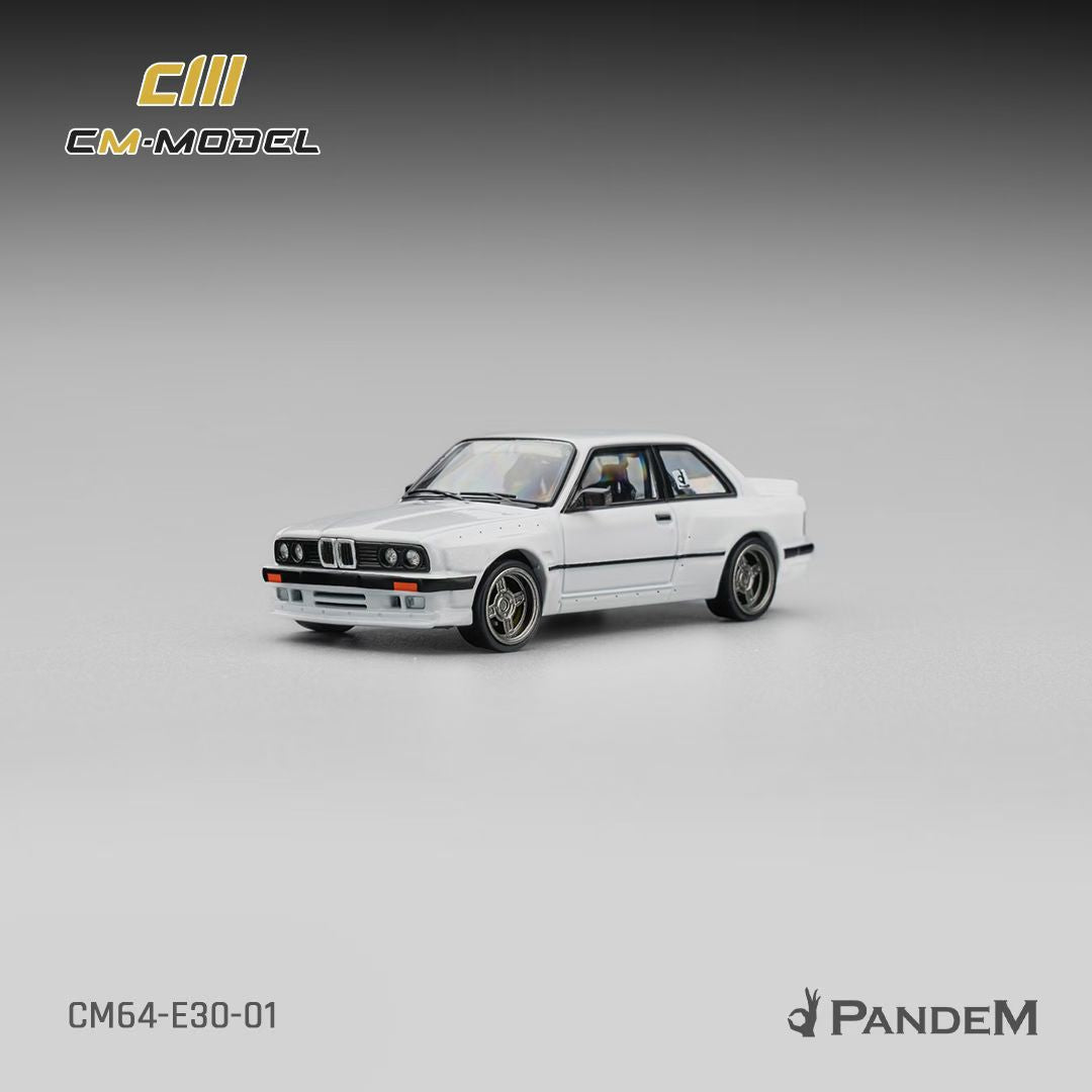 CM Model 1:64 M3 Mk1 E30 Sedan Pandem Rocket Bunny Pearl White with Extra Wheel-Set