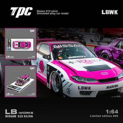 TPC 1:64 Nissan Silvia S15 LBWK Custom Pink White Openable Front Hood Detailed Engine