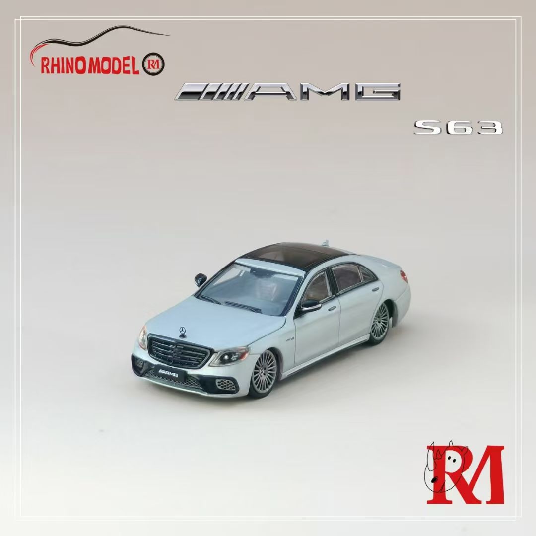 Rhino Model 1:64 Mercedes Benz AMG S63 S-Class MK6 W222 Grey with Normal Wheels Normal Stance Openable Front Hood Detailed Engine