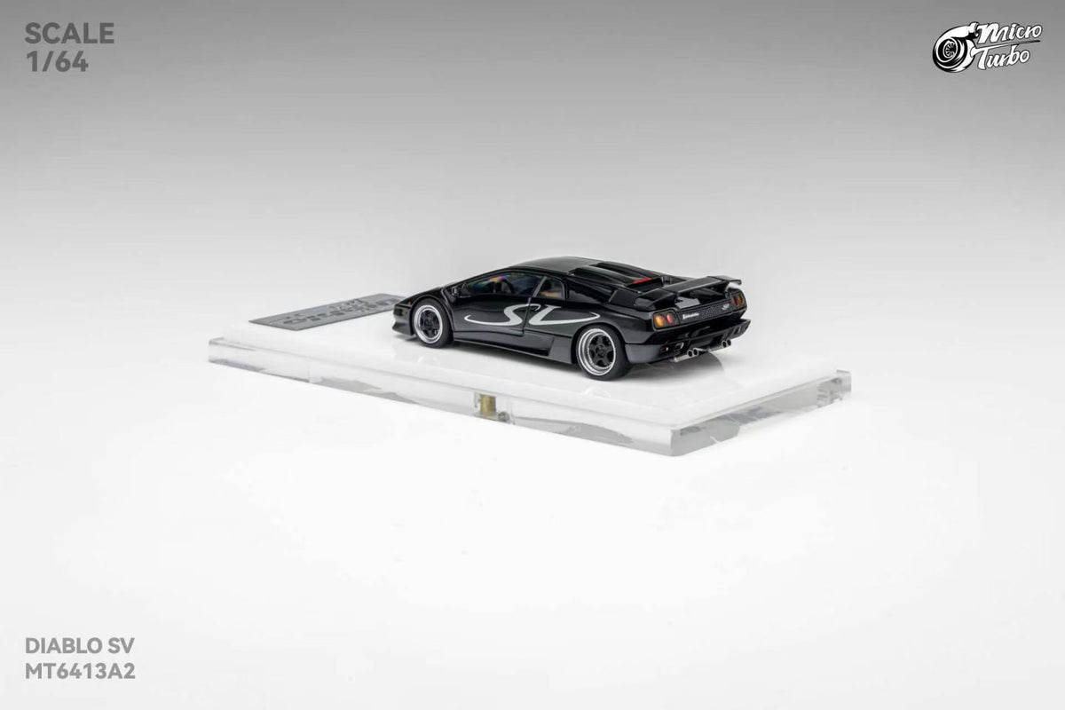 Micro Turbo 1:64 Diablo SV Metallic Black (Foldable Pop Up Head Lights + Opening Hood + Engine Part + Exhaust Details + Attachment)