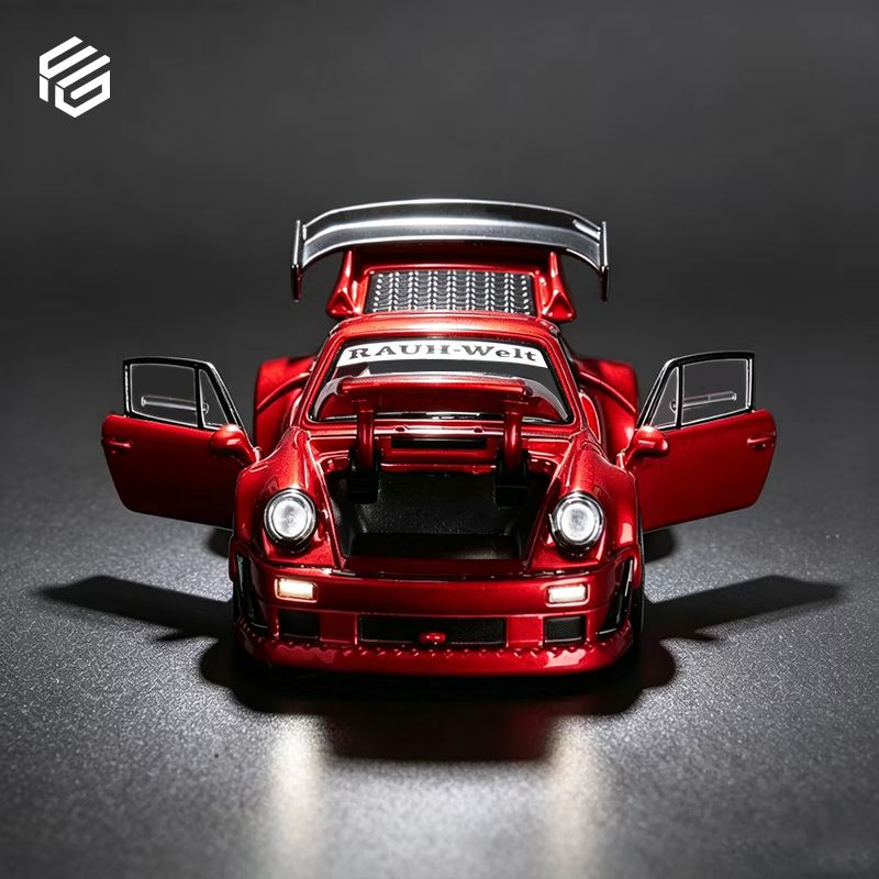FG 1:64 RWB 930 Wide Body GT Wing Transparent Red Openable Front Rear Hoods and All Doors