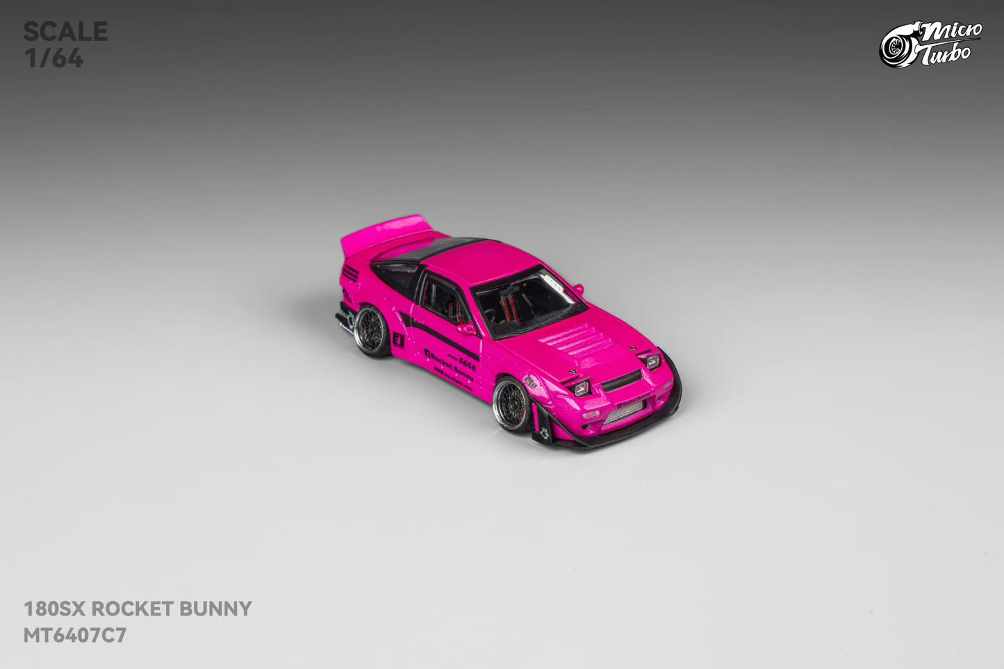 Micro Turbo 1:64 Nissan Silvia S13 180SX Pandem Rocket Bunny Rose Red Folding Lights Detailed Engine Limited 999 Pieces