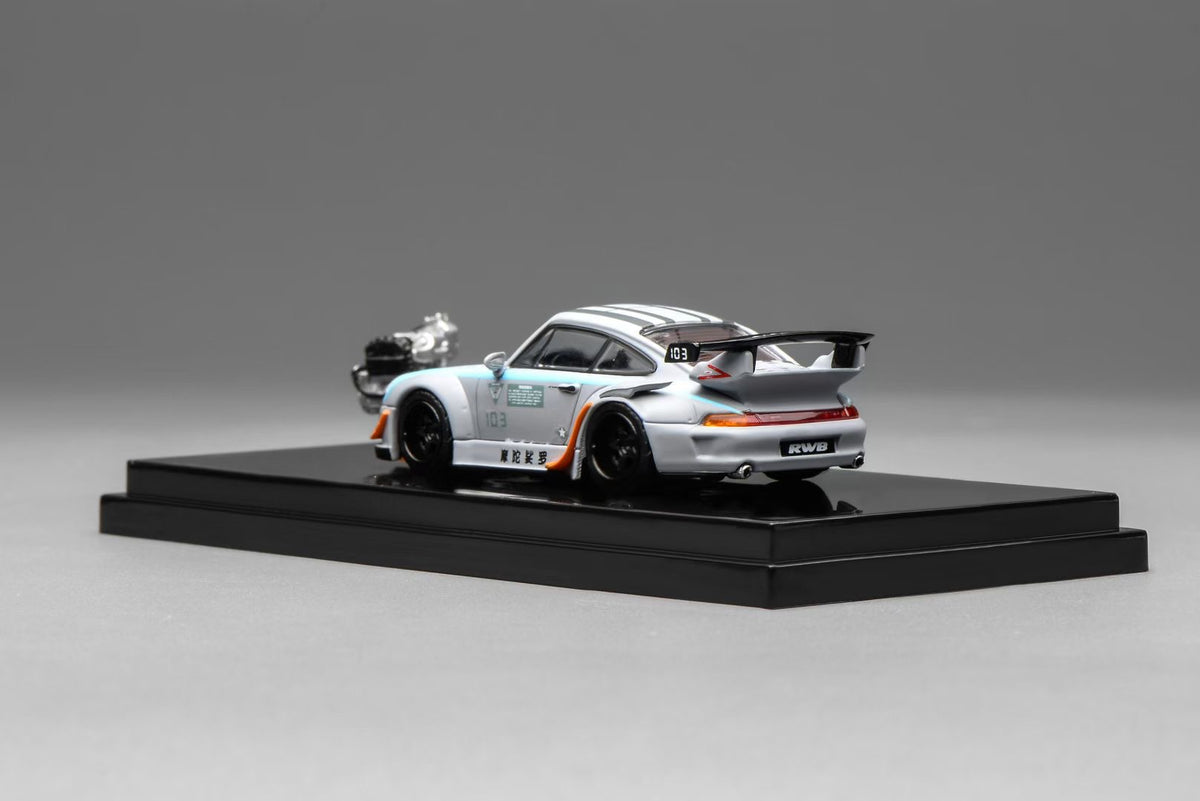 Motorhelix 1:64 RWB 993 Motozolo Grey Includes Magnetic Air-Cooled Engine Display Model