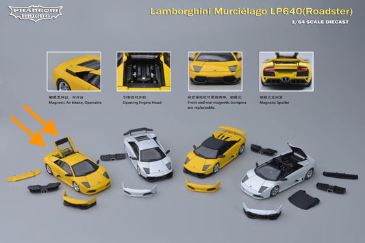 Phantom Knight 1:64 Lamborghini Mucielago LP640 Coupe Hard Top Roof Yellow (Openable Engine Hood and Air Intake, Magnetic Spoiler and Bumpers)