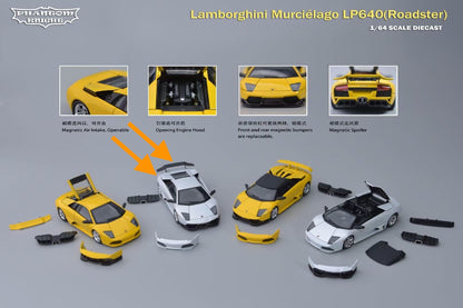 Phantom Knight 1:64 Lamborghini Mucielago LP640 Coupe Hard Top Roof White (Openable Engine Hood and Air Intake, Magnetic Spoiler and Bumpers)