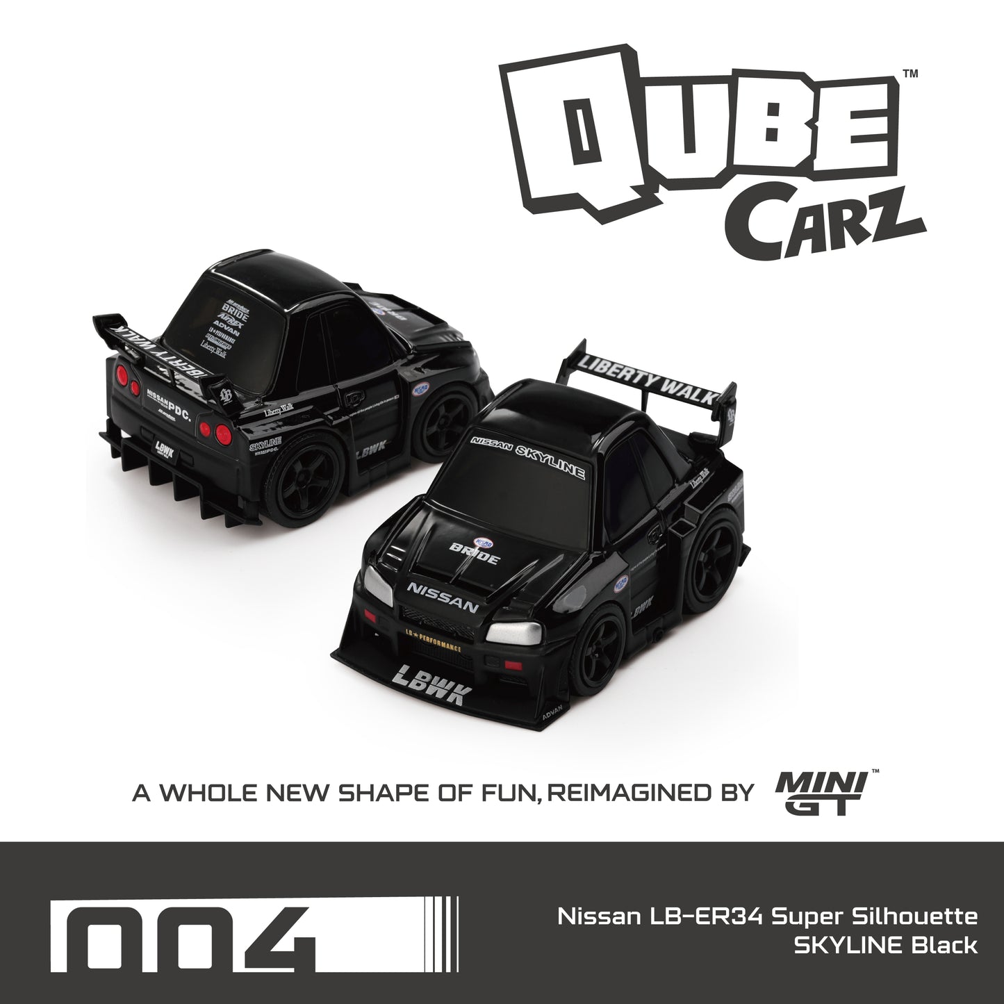 Mini GT 1:64 QubeCarz Nissan GT-R Nissan LB-ER34 Super Silhouette SKYLINE Black /Blister packaging (QZ00401-BL)
