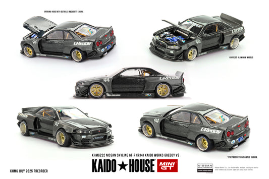Mini GT 1:64 Nissan Skyline GT-R (R34) Kaido Works GReddy V2 KaidoHouse (KHMG222)