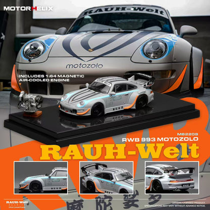 Motorhelix 1:64 RWB 993 Motozolo Grey Includes Magnetic Air-Cooled Engine Display Model