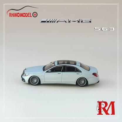 Rhino Model 1:64 Mercedes Benz AMG S63 S-Class MK6 W222 Grey with Normal Wheels Normal Stance Openable Front Hood Detailed Engine