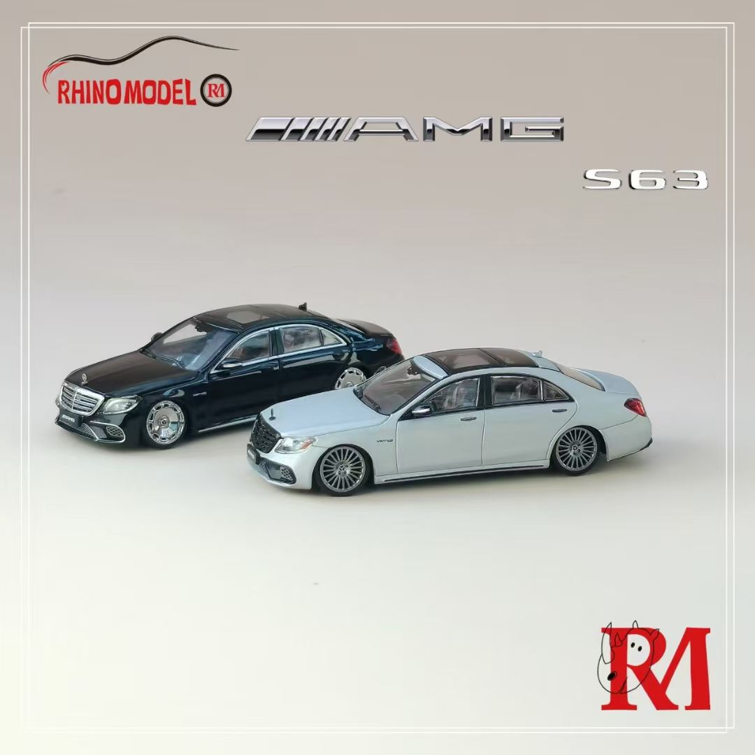 Rhino Model 1:64 Mercedes Benz AMG S63 S-Class MK6 W222 Grey with Normal Wheels Normal Stance Openable Front Hood Detailed Engine