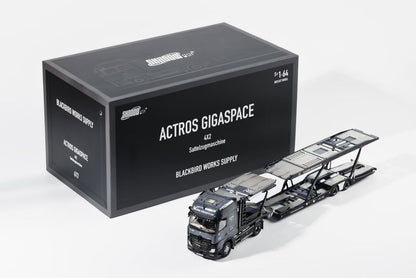 Shadow Pro 1:64 Actros 4X2 Sattelzugmaschine Double Deck Trailer Truck Black Bird Works Supply (617)