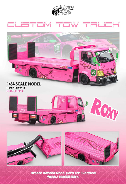Mega Gear 1:64 Hino 300 Series MK2 Custom Extendable Tow Truck Flat bed Livery Tyrannosaurus Roxy Pink (Limited to 2 per customer/ address)