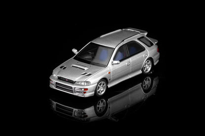 Motorhelix 1:64 Subaru Impreza Wagon WRX STi Ver. VI GF8 Arctic Silver Metallic Openable Front Hood Detailed Engine Official Licensed