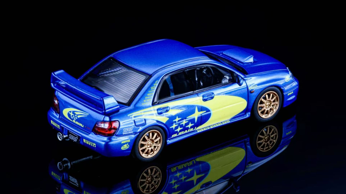 Furuya 1:64 Subaru Impreza WRX STI Blob Eye Sedan Blue Rally Gold Wheels