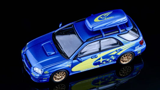 Furuya 1:64 Subaru Impreza WRX STI Blob Eye Wagon Blue Rally Gold Wheels with Removable Roof Box