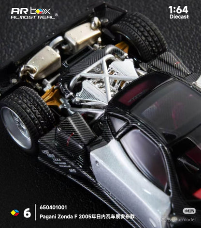AR Box 1:64 Pagani Zonda F 2025 Presentation Grigio Mercurio Silver (Opened Front and Back Hoods Detailed Engine) with Individual Numbered Card in Premium Box Packaging Official Licensed Hobby Expo China 2026 Limited Edition