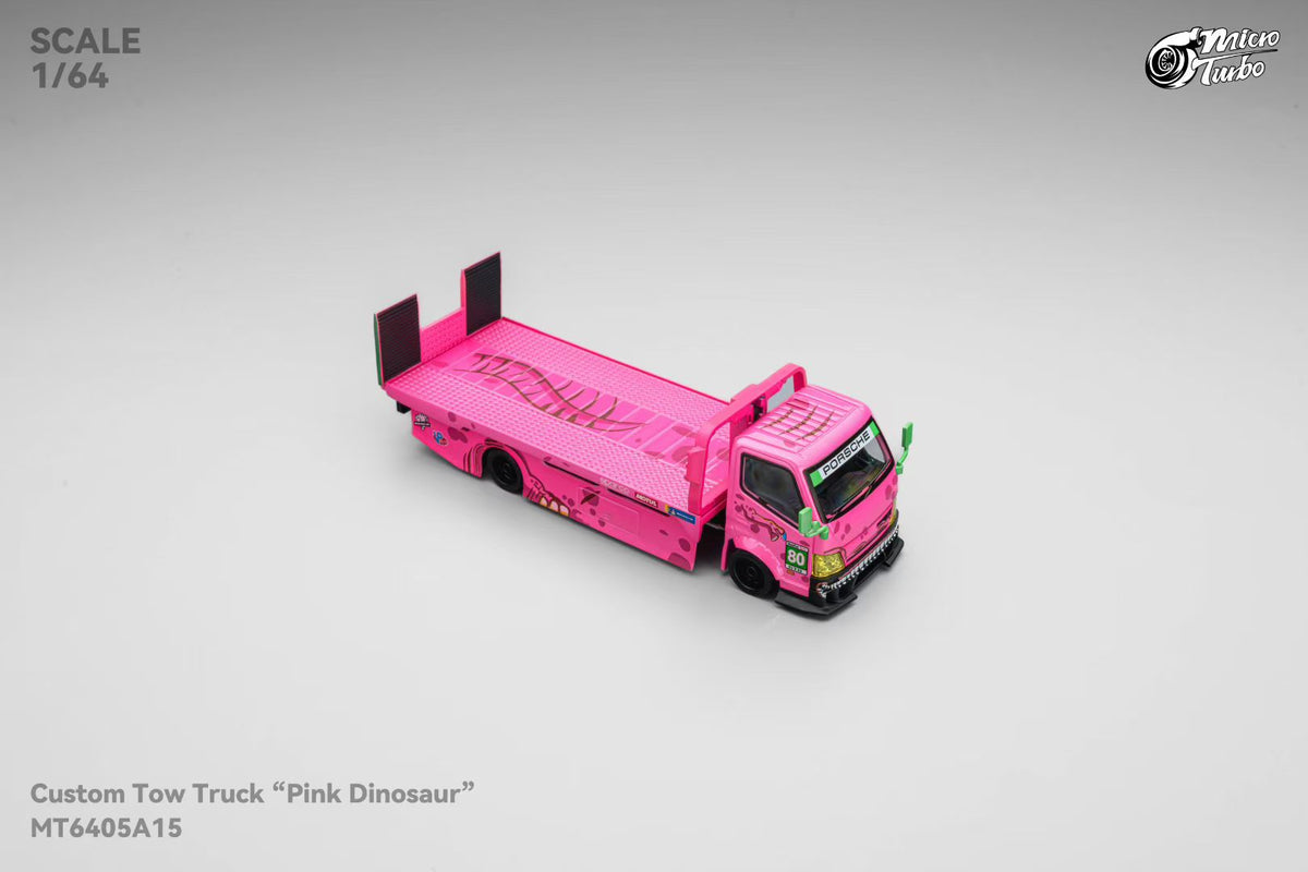 Mega Gear 1:64 Hino 300 Series MK2 Custom Extendable Tow Truck Flat bed Livery Tyrannosaurus Roxy Pink (Limited to 2 per customer/ address)
