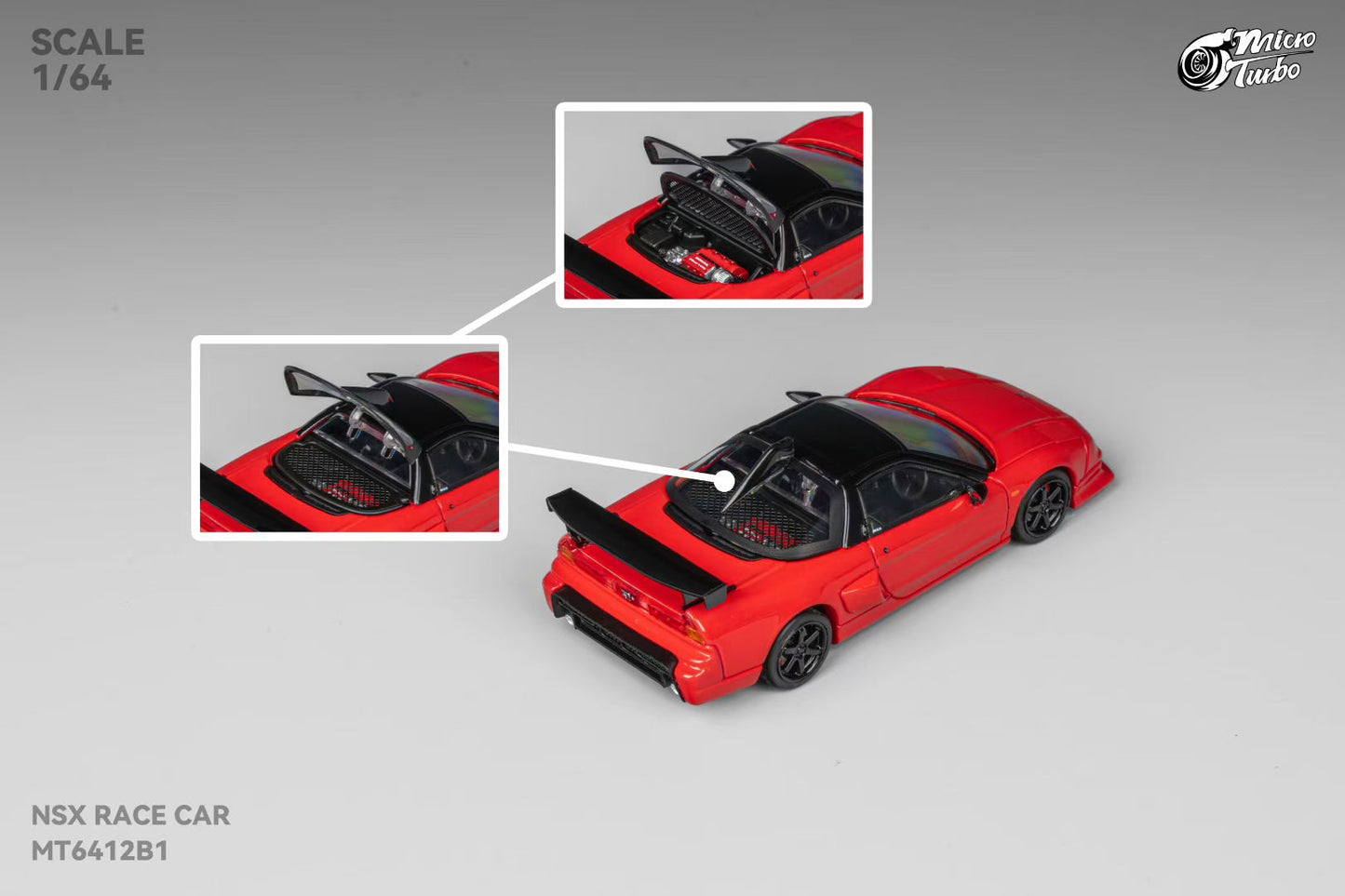 Micro Turbo 1:64 Honda NSX NA1 Race Car Classic Red Limited 999 Pieces (Folding Head Lights + Openable Engine Hood + Removable Detailed Engine)
