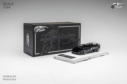 Micro Turbo 1:64 Diablo SV Metallic Black (Foldable Pop Up Head Lights + Opening Hood + Engine Part + Exhaust Details + Attachment)
