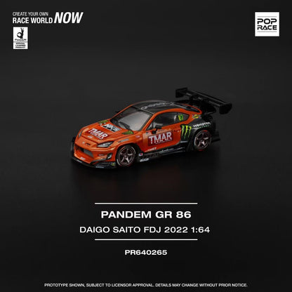 Pop Race 1:64 Toyota Pandem GR86 ZN8 Diago Saito FDJ 2022 Rocket Bunny Openable Front Hood Detailed Engine (PR640265)