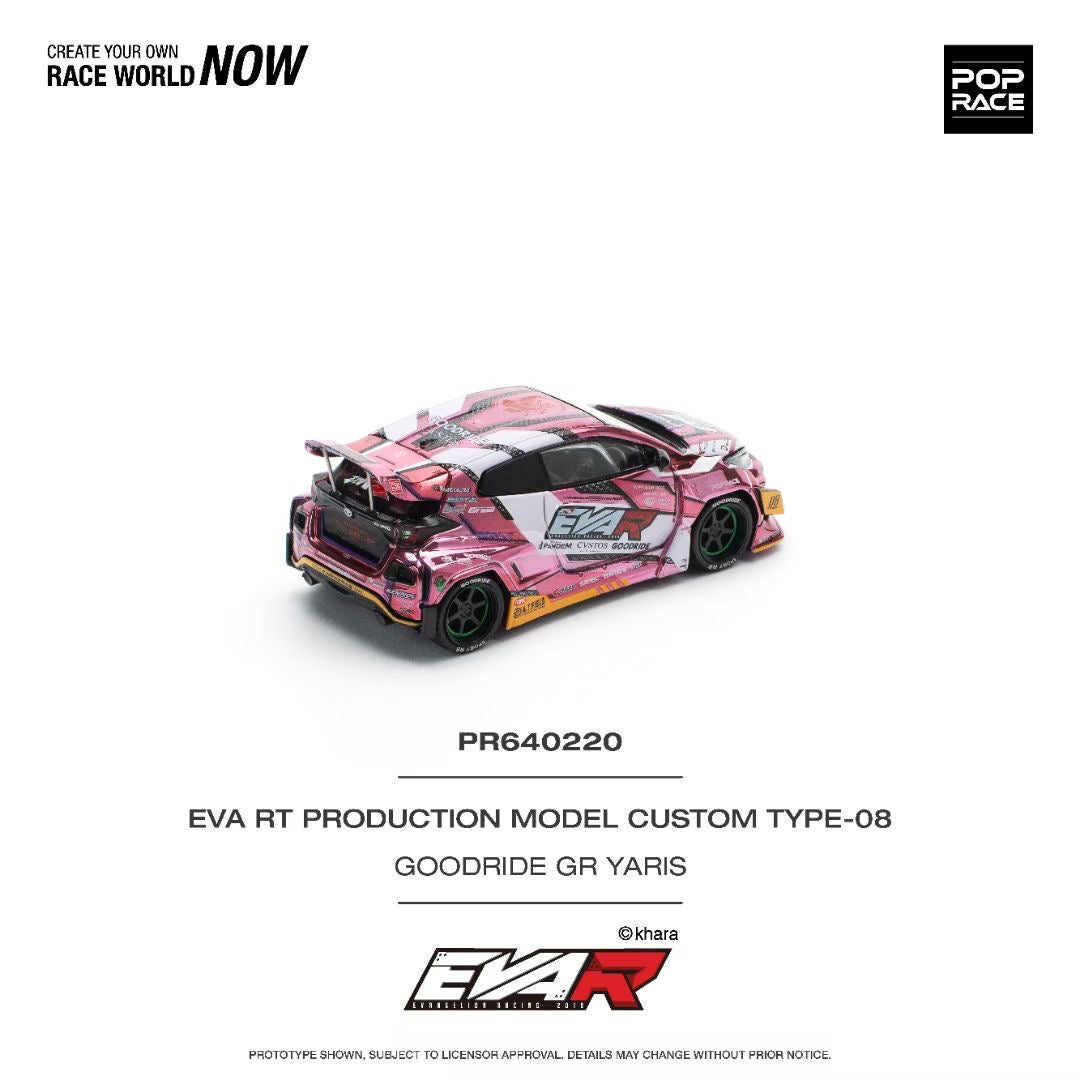 Pop Race 1:64 Toyota GR Yaris EVA RT Production Model Custom Type-08 Good Ride GR Yaris Rocket Bunny Chrome Pink (PR640220)