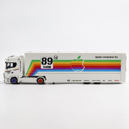 Kengfai X Maxwell 1:64 Scania S-Series 730 V8 Enclosed Double Deck Gull Wings Transporter Lorry Truck Livery White Apple #89 Edition Limited 450 Pieces