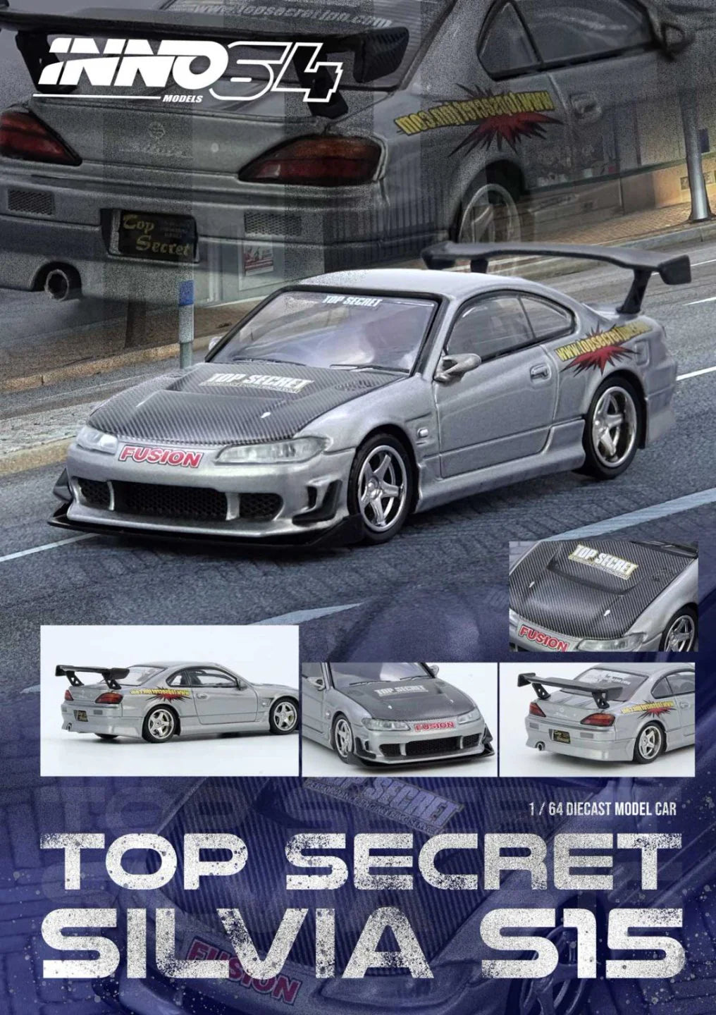 INNO64 1:64 Nissan TOP SECRET Silvia (S15) Silver (IN64-S15TS-SIL)