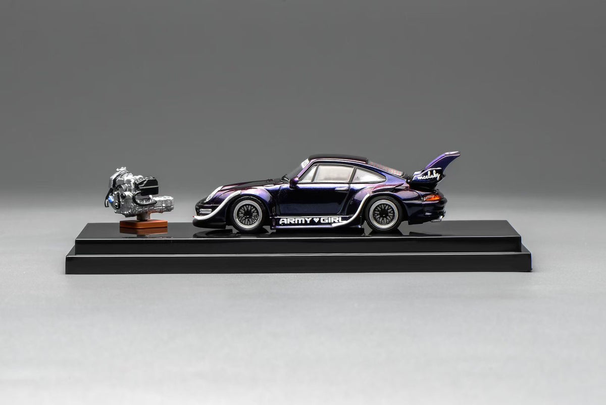 Motorhelix 1:64 RWB 993 Army Girl Purple Includes Magnetic Air-Cooled Engine Display Model