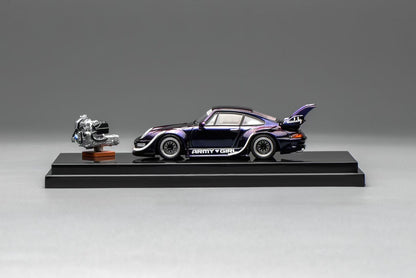 Motorhelix 1:64 RWB 993 Army Girl Purple Includes Magnetic Air-Cooled Engine Display Model