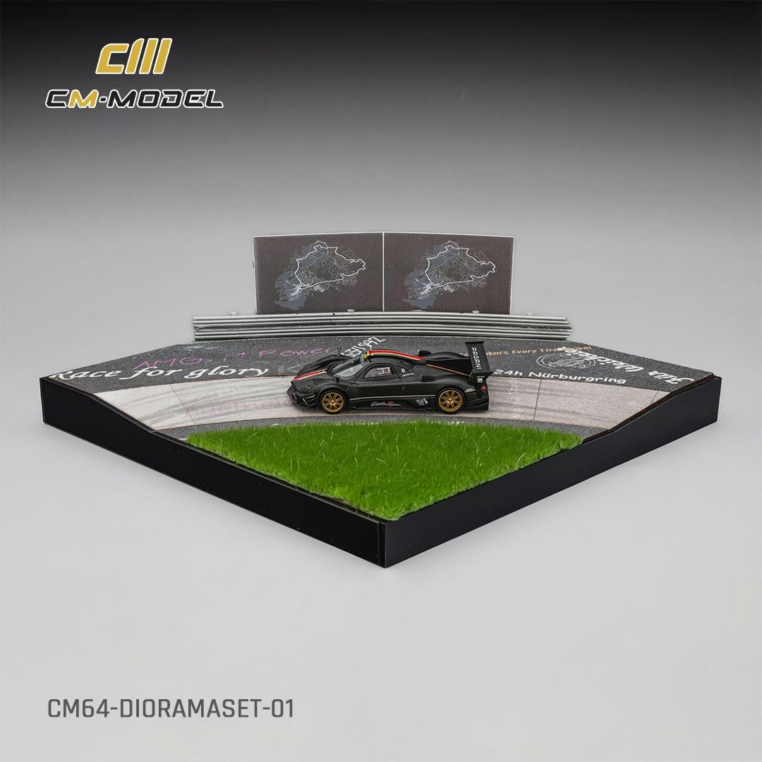 CM Model 1:64 Pagani Zonda R Evolucion Track Version Black Dry Carbon with Nurburgring Diorama Full Set (Pagani Official Licensed)