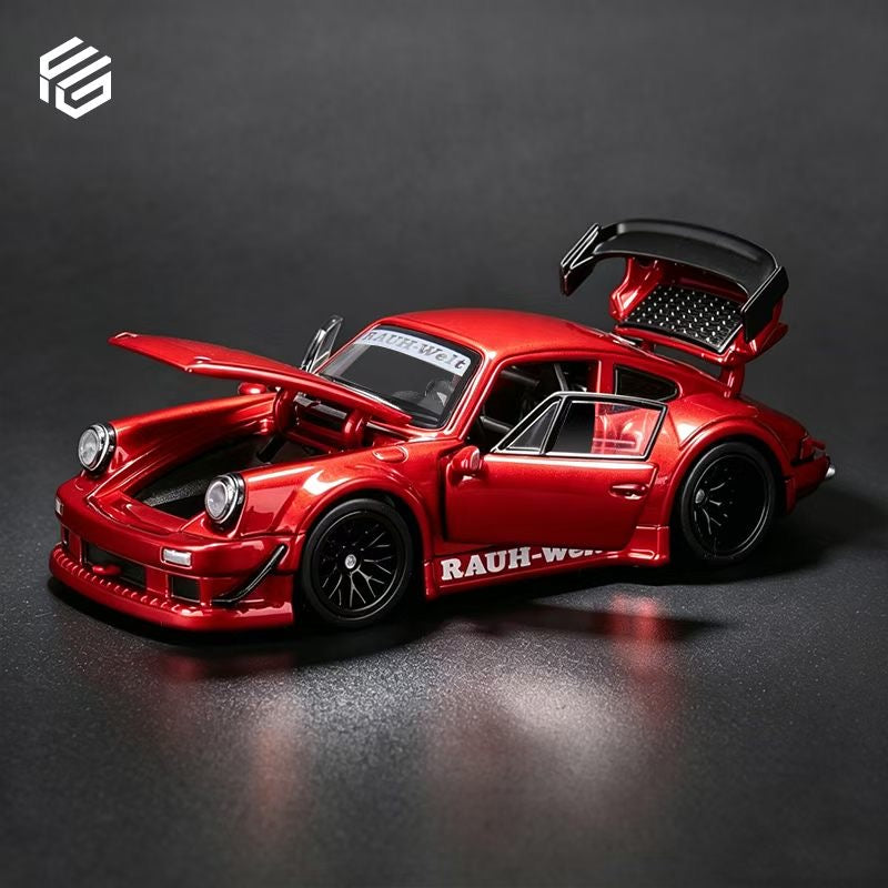 FG 1:64 RWB 930 Wide Body GT Wing Transparent Red Openable Front Rear Hoods and All Doors