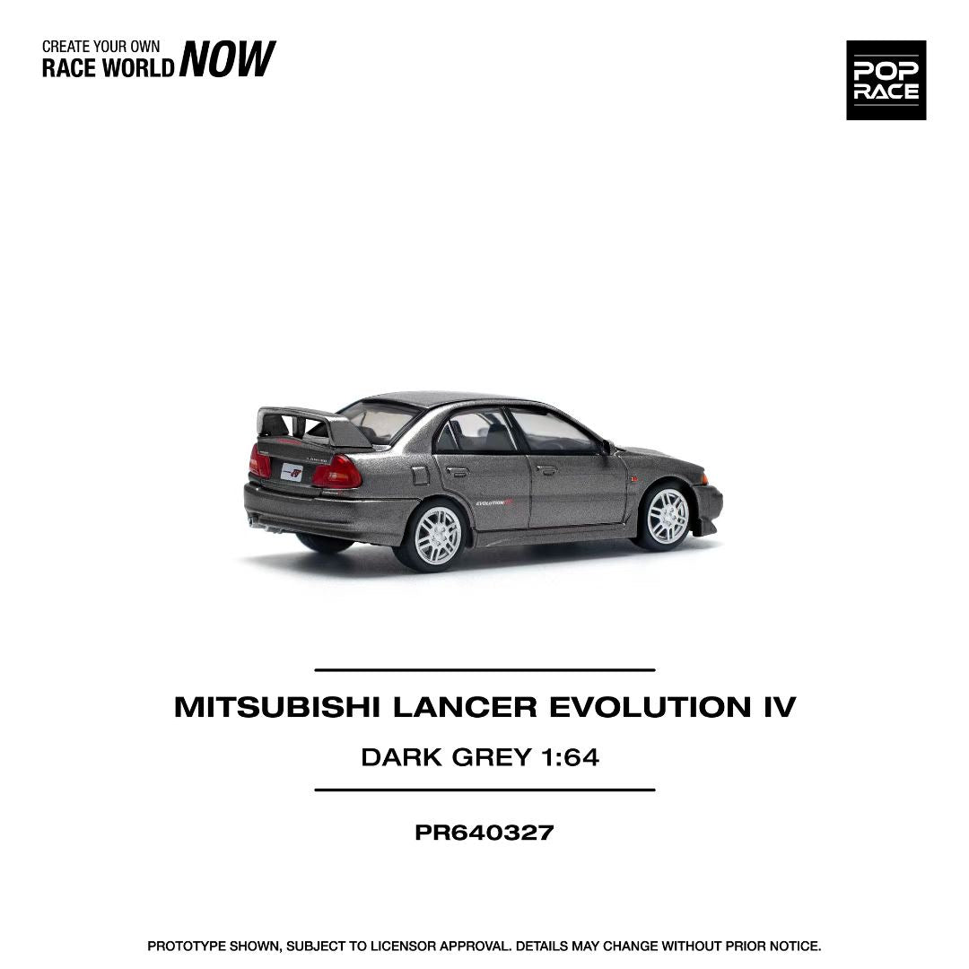 Pop Race 1:64 Mitsubishi Lancer Evolution IV Dark Grey Opening Front Detailed Engine (PR640327)