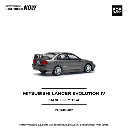 Pop Race 1:64 Mitsubishi Lancer Evolution IV Dark Grey Opening Front Detailed Engine (PR640327)