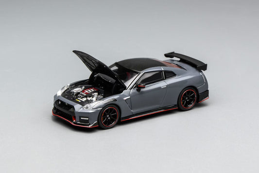 Motorhelix 1:64 Nissan GT-R R35 Special Edition 2022 NISMO Stealth Gray Openable Front Hood Detailed Engine Official Licensed (Premium Box Packaging)