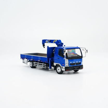 GCD 1:64 Mitsubishi Fuso Fighter Boom Lifter Crane Truck Official Licensed Blue with 2 Bunches of PVC Pipes + 1 Metallic Sun Shade