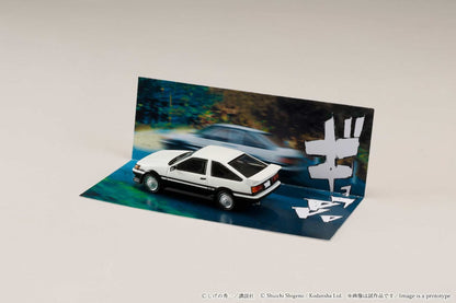 Hobby Japan x JDM64 1:64 Toyota COROLLA LEVIN (AE86) White with Silver Rims / INITIAL D Wataru Akiyama VS Keisuke Takahashi (with 2 Collector Cards)