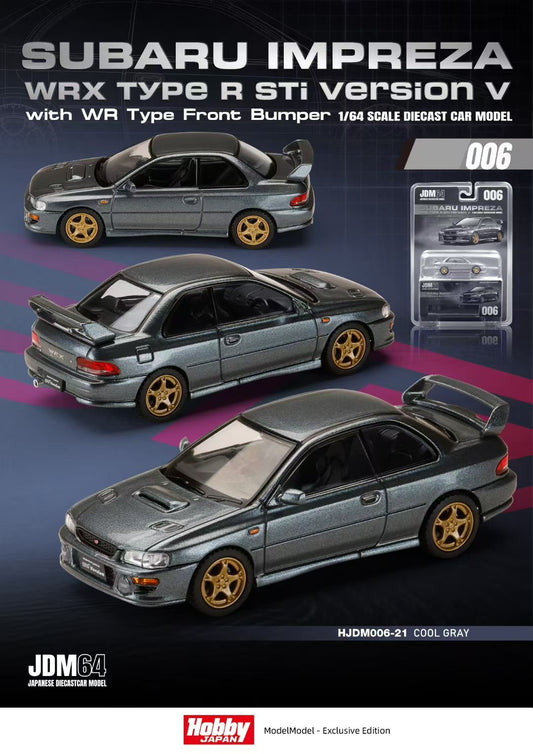 Hobby Japan x ModelModel 1/64 SUBARU Impreza WRX Type R STi Version V Cool Gray with WR Type Front Bumper in Blister Packaging