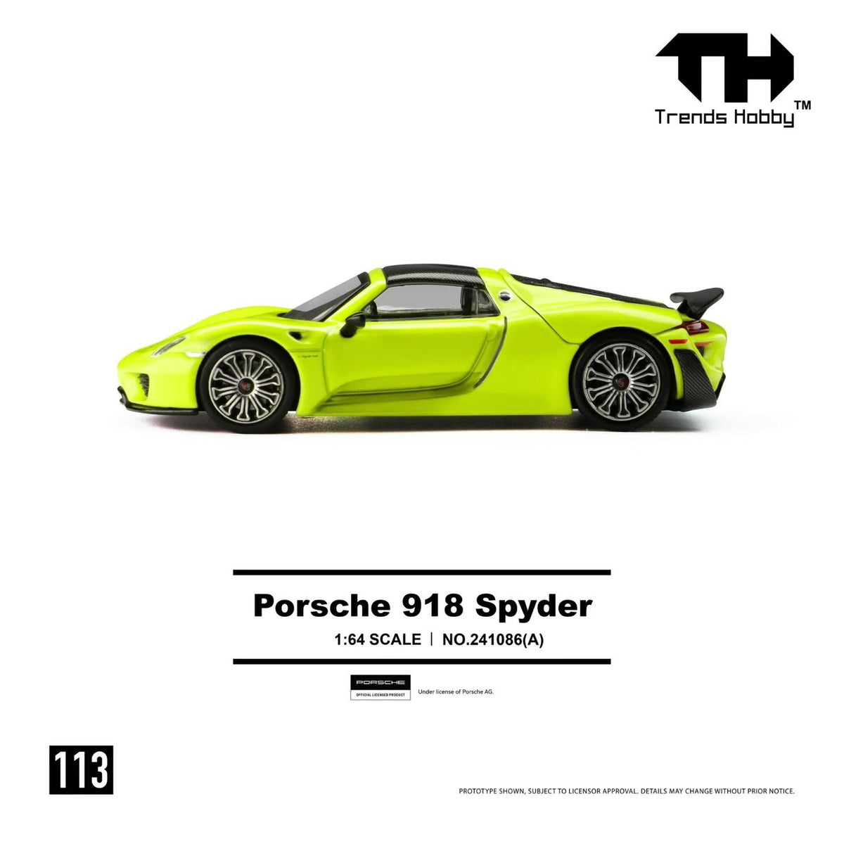 Trends Hobby 1:64 Porsche 918 Spyder Green Openable Roof and Rear Hoods Detailed Engine Porsche Official Licensed (241086A)