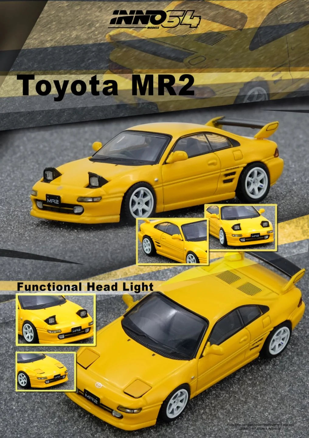 INNO64 1:64 Toyota MR2 SW20 Yellow Functional Head Light (IN64-MR2-YL)