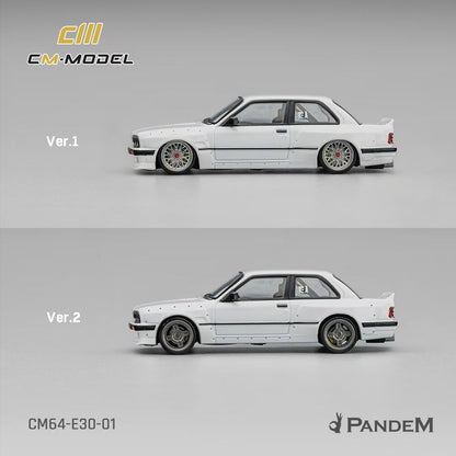 CM Model 1:64 M3 Mk1 E30 Sedan Pandem Rocket Bunny Pearl White with Extra Wheel-Set