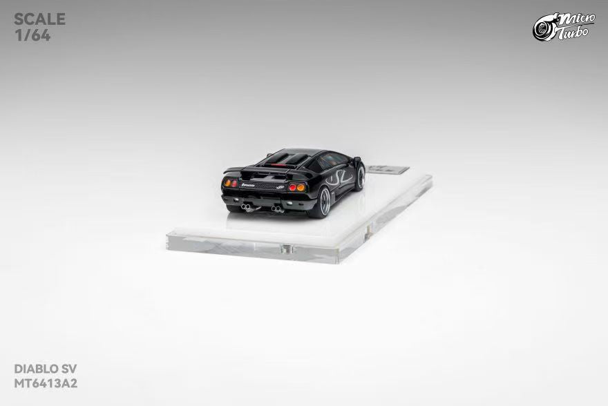 Micro Turbo 1:64 Diablo SV Metallic Black (Foldable Pop Up Head Lights + Opening Hood + Engine Part + Exhaust Details + Attachment)