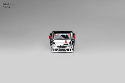 Micro Turbo 1:64 Mega Gear Hino 300 Series MK2 Custom Extendable Tow Truck Flatbed Livery Skeleton Dinosaur Black and White