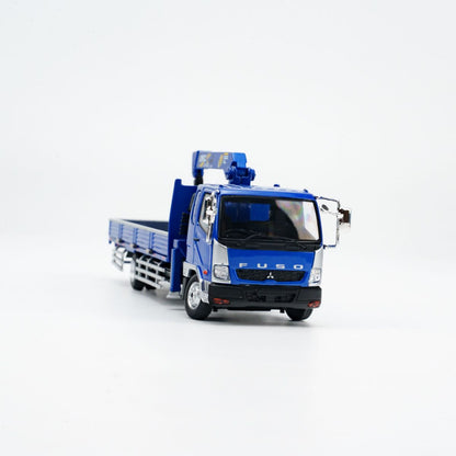 GCD 1:64 Mitsubishi Fuso Fighter Boom Lifter Crane Truck Official Licensed Blue with 2 Bunches of PVC Pipes + 1 Metallic Sun Shade