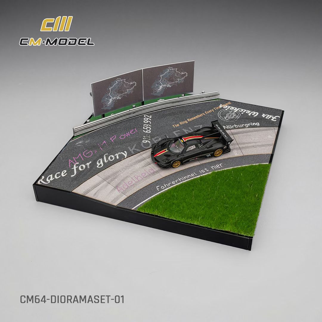 CM Model 1:64 Pagani Zonda R Evolucion Track Version Black Dry Carbon with Nurburgring Diorama Full Set (Pagani Official Licensed)