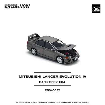 Pop Race 1:64 Mitsubishi Lancer Evolution IV Dark Grey Opening Front Detailed Engine (PR640327)