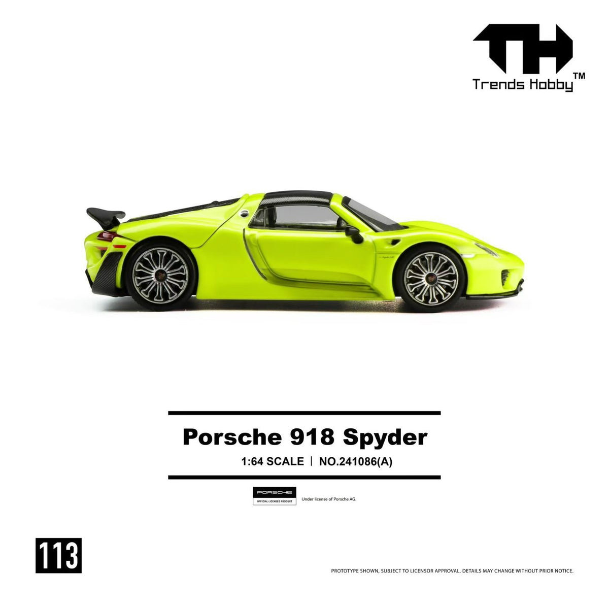 Trends Hobby 1:64 Porsche 918 Spyder Green Openable Roof and Rear Hoods Detailed Engine Porsche Official Licensed (241086A)