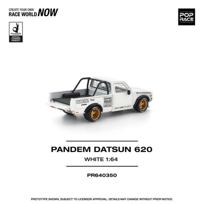Pop Race 1/64 PANDEM Datsun 620 Pick Up Truck White Openable Front Hood Detailed Engine (PR640350)