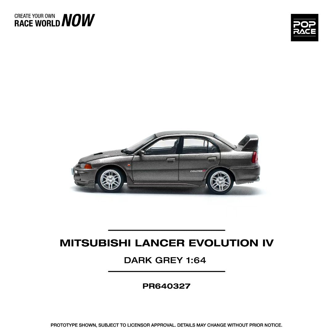 Pop Race 1:64 Mitsubishi Lancer Evolution IV Dark Grey Opening Front Detailed Engine (PR640327)